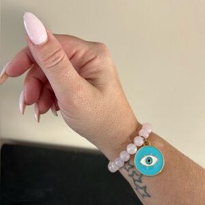 Rose Quartz Evil Eye Bracelet NWOT